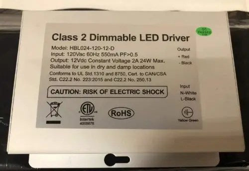 Pilote pour rondelle DEL, 12 V c.c., tension constante, 2 A max., gradation triac, 120 V