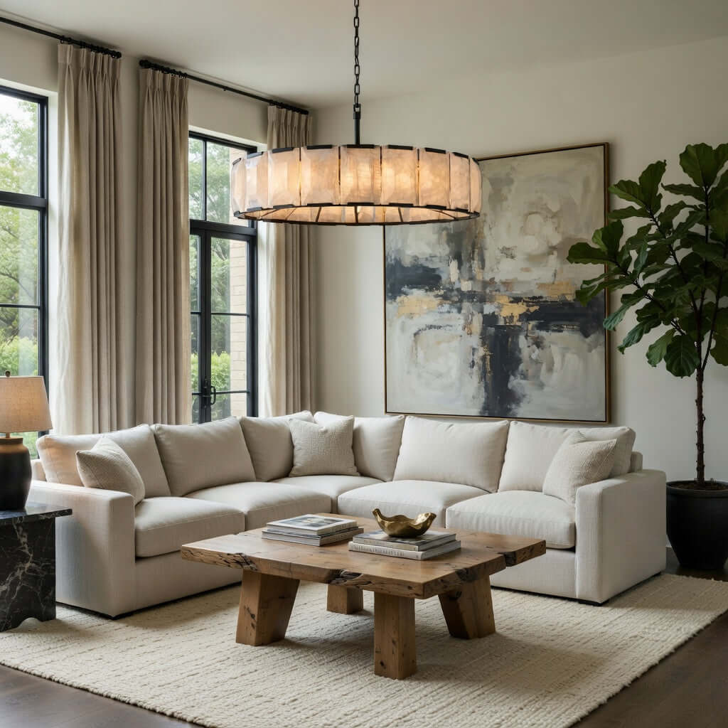 Lustre rond Brookhill en calcite 43 po