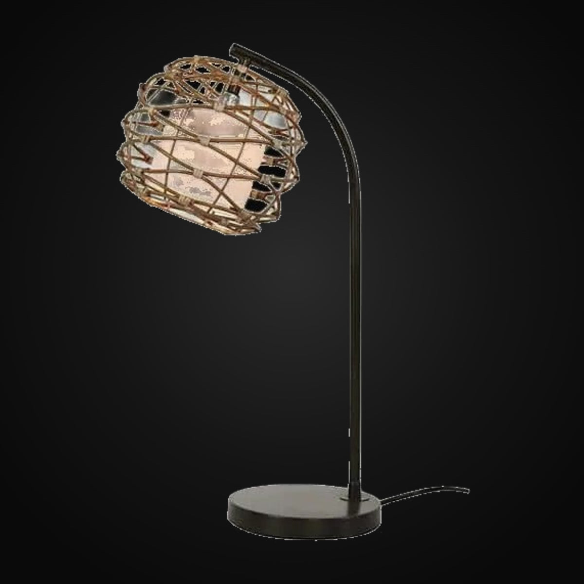 Lampe de table en métal 22 po H, abat-jour rotin et lin