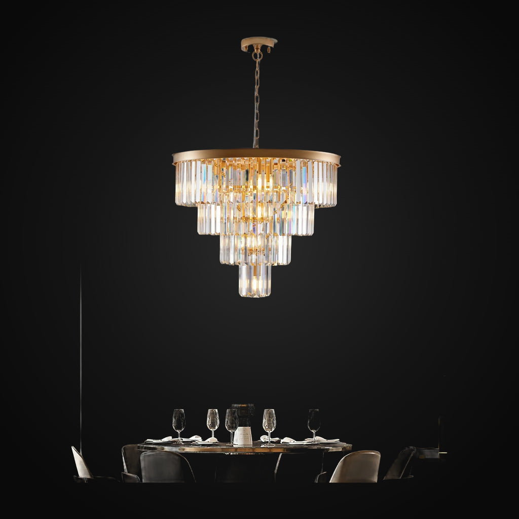 Lustre en cristal Gio 24 po à 4 étages, fini or