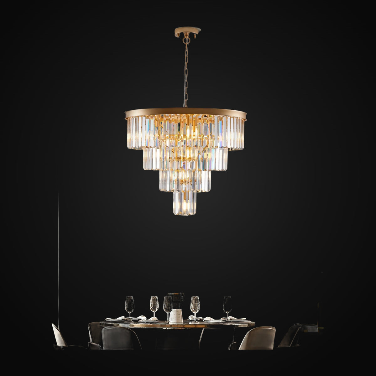 Lustre en cristal Gio 24 po à 4 étages, fini or