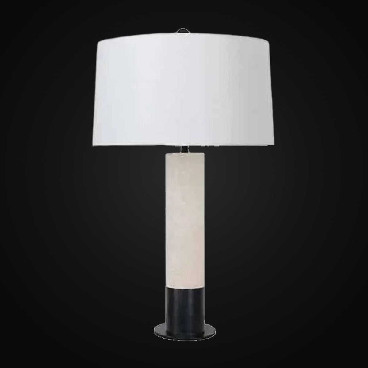 Lampe de table colonne en albâtre 26 po H – accents noir mat