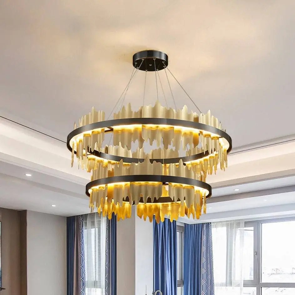 Lustre moderne Nera laiton brossé 2 étages