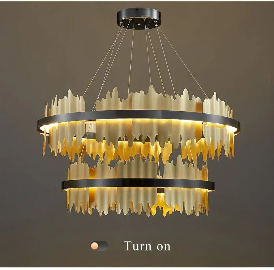 Lustre moderne Nera laiton brossé 2 étages – vue 2