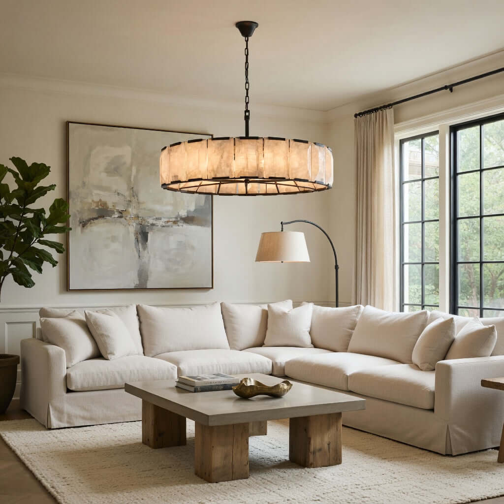 Lustre rond Brookhill en calcite 43 po – vue 2