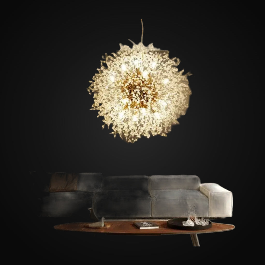 Lustre sphère pissenlit en cristal 30 po