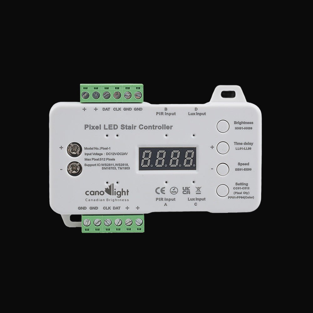 Contrôleur de main courante pour ruban DEL unicolore à effet poursuite, 12-24 V c.c., 512 pixels max