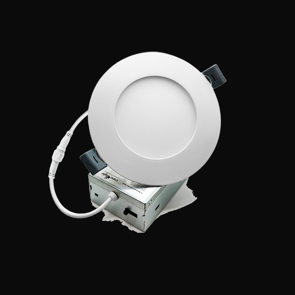 Encastré SMD 4 po 9 W, 90-130 V c.a., IP20, jusqu'à 800 lm, IRC>85, 5CCT, 120°, blanc (découpe 105-114 mm) – garantie 5 ans