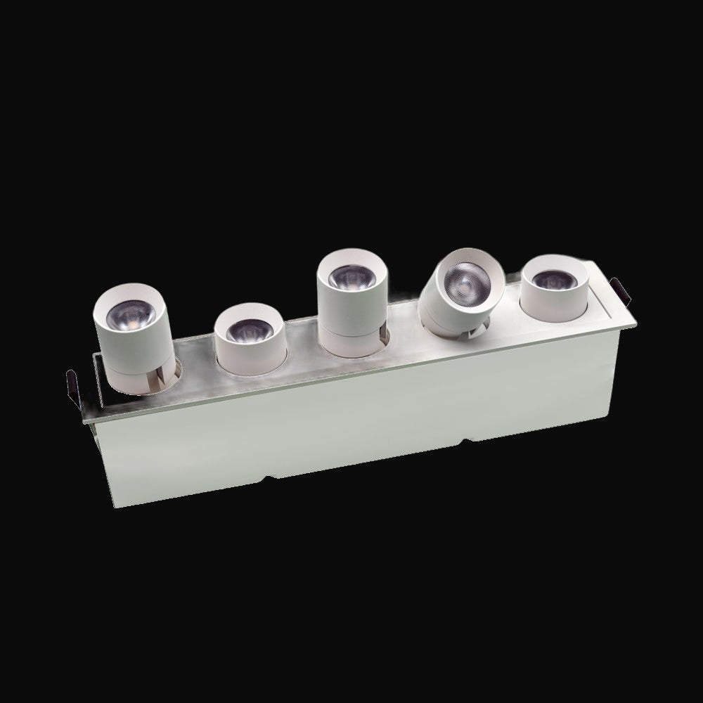Projecteur linéaire encastré ajustable 5 têtes DEL 15 W, 5CCT, IRC 90, 38°, emplacement mouillé, blanc