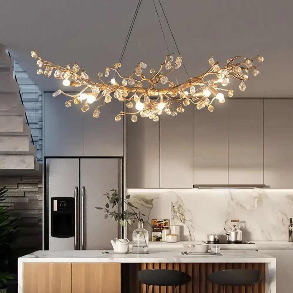 Lustre Albero en cuivre et pierre de cristal naturelle