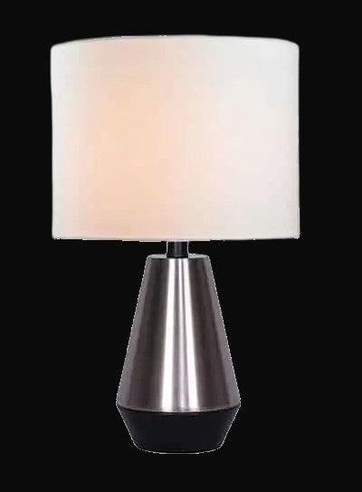 Lampe de table 26 po H, noir mat et acier brossé