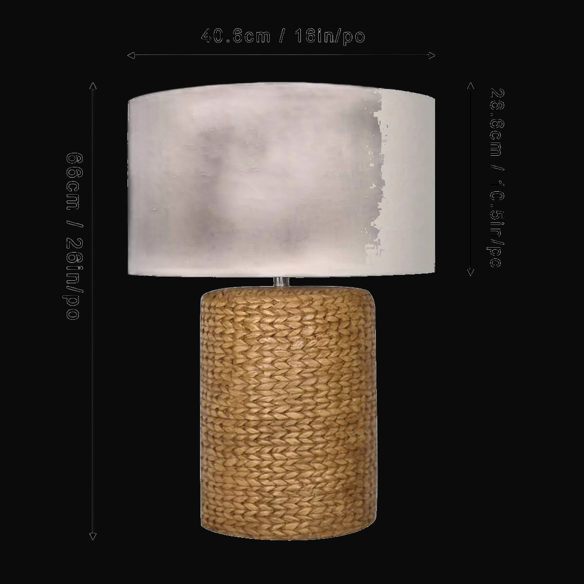 Lampe de table en ciment 26 po H, motif faux rotin – vue 3