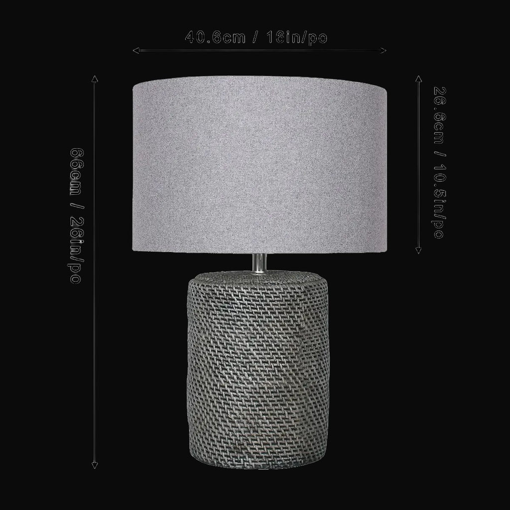 Lampe de table en ciment 26 po H, motif faux rotin – vue 2