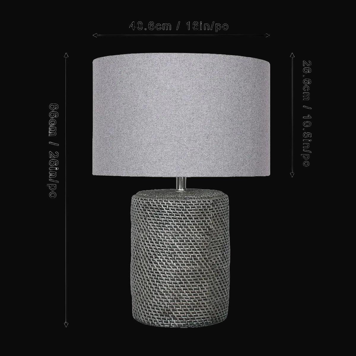 Lampe de table en ciment 26 po H, motif faux rotin – vue 2