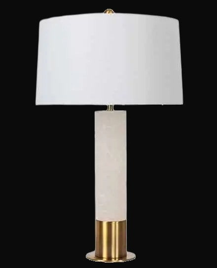 Lampe de table colonne en albâtre 26 po H – accents or brossé