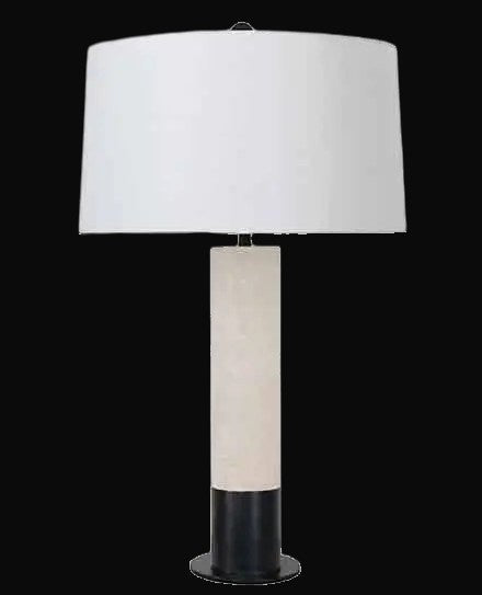 Lampe de table colonne en albâtre 26 po H – accents noir mat