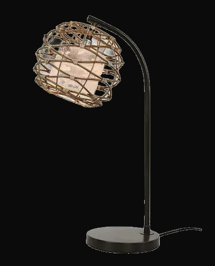 Lampe de table en métal 22 po H, abat-jour rotin et lin