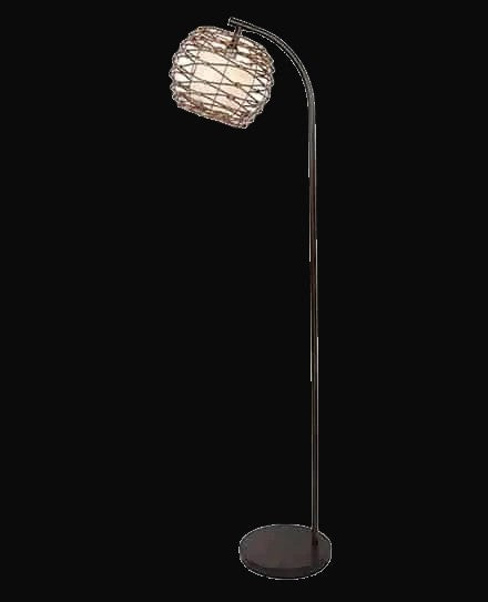 Lampadaire en métal 62 po H, abat-jour rotin et lin