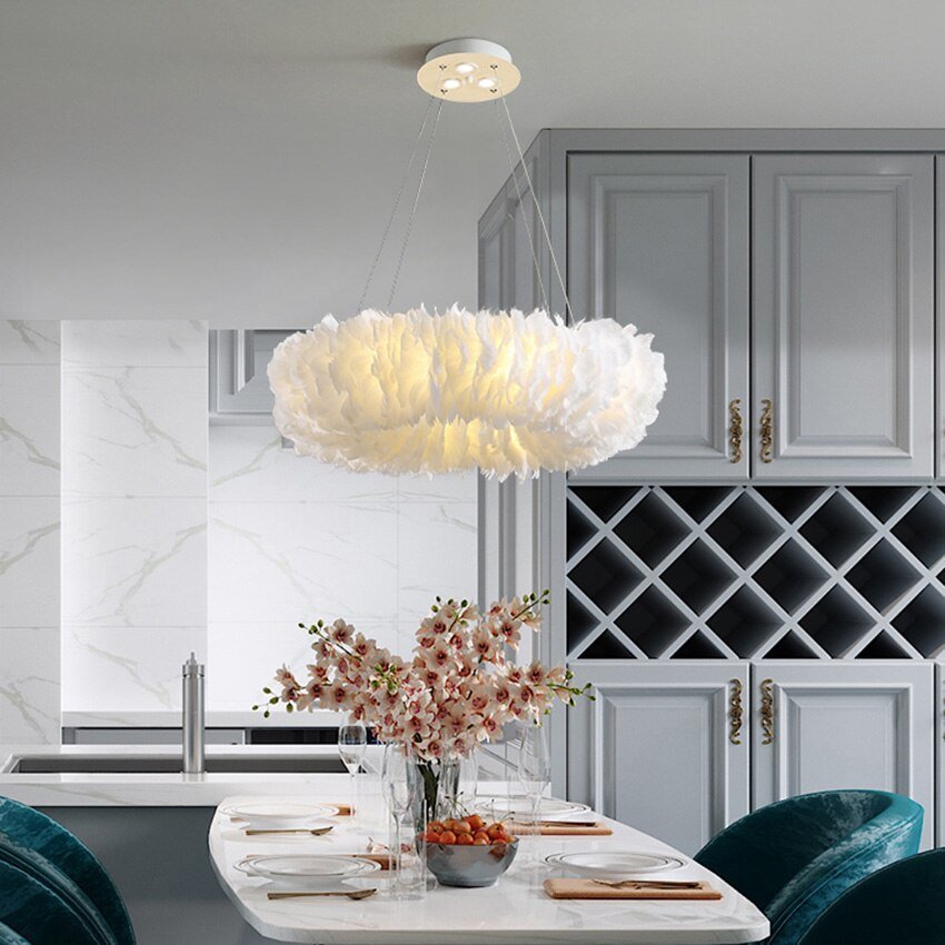 Lustre en plumes d'oie naturelles