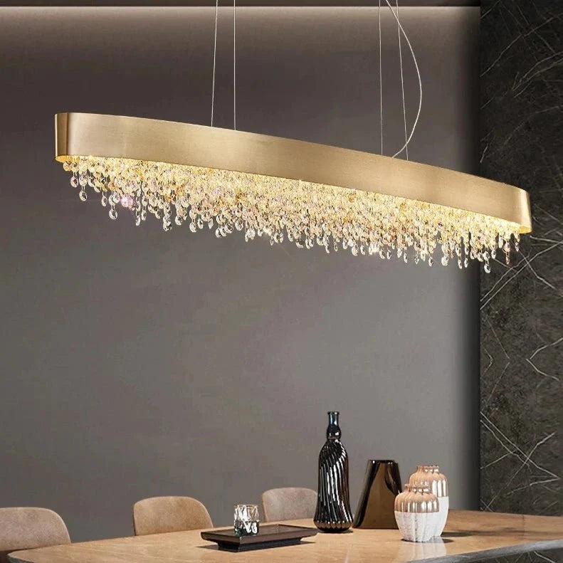 Lustre linéaire Alleri en cristal or brossé