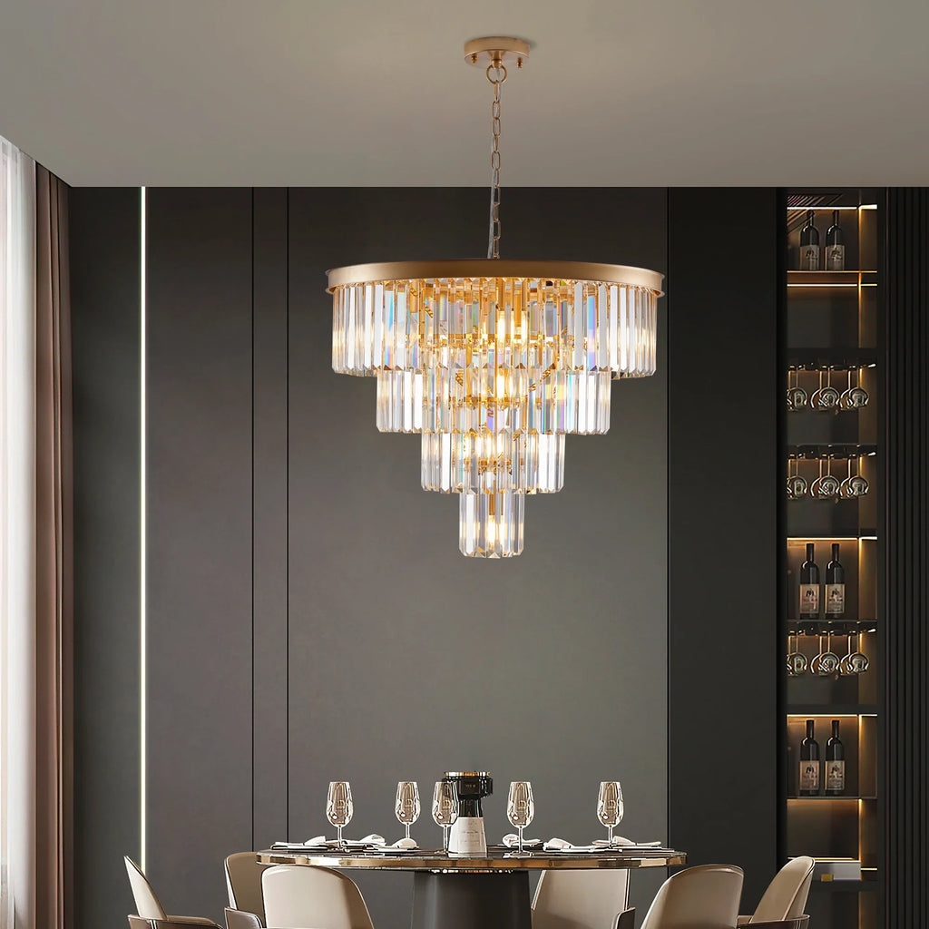 Lustre en cristal Gio 24 po à 4 étages, fini or