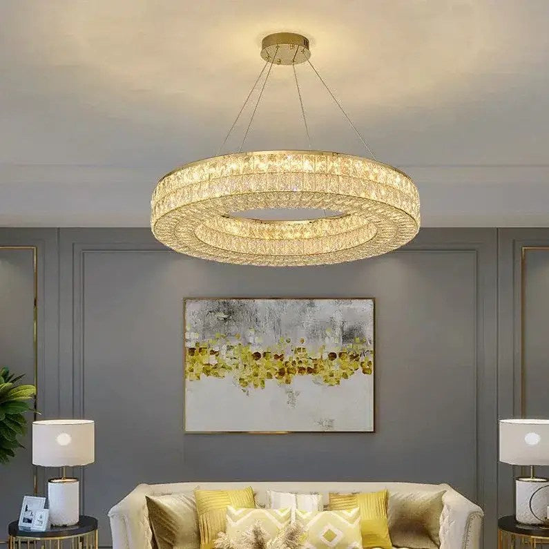 Lustre roue Bacci en cristal, or