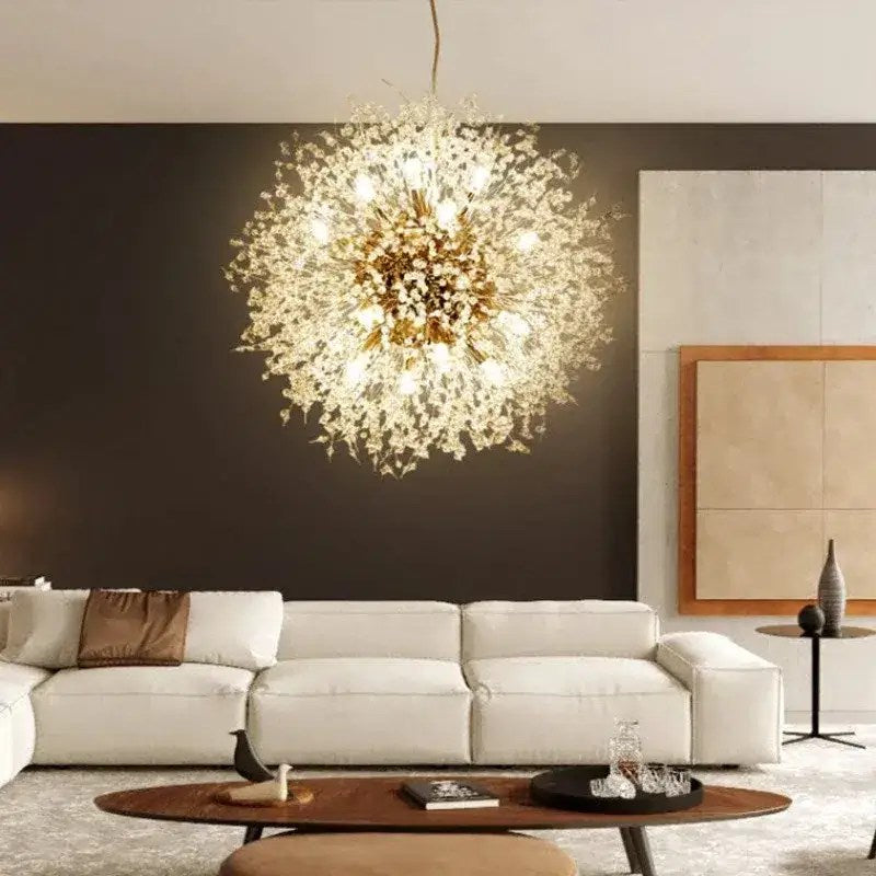 Lustre sphère pissenlit en cristal 30 po