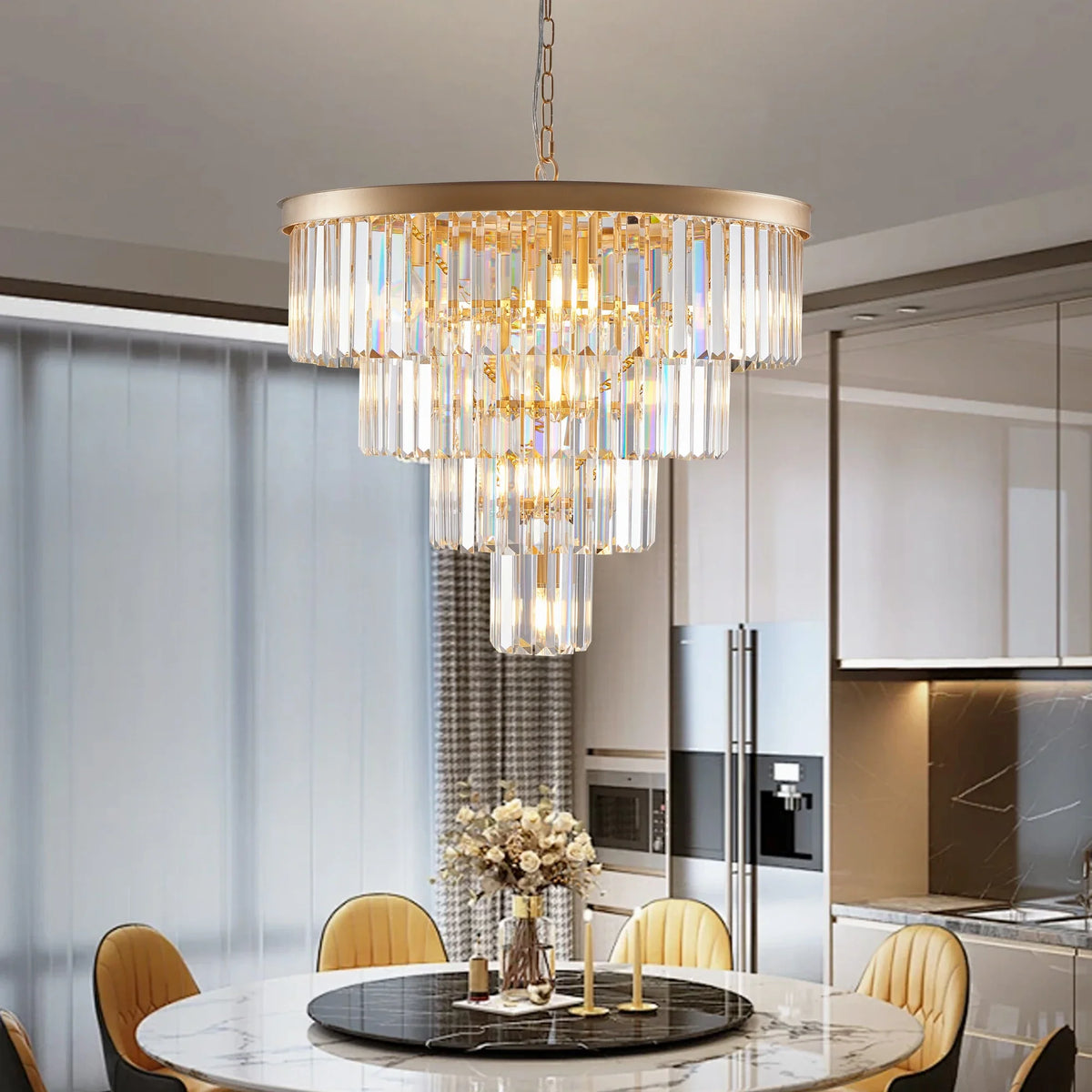 Lustre en cristal Gio 24 po à 4 étages, fini or – vue 2