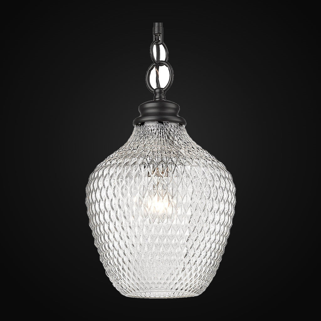 Suspension moyenne Adeline, noir mat, abat-jour en verre clair