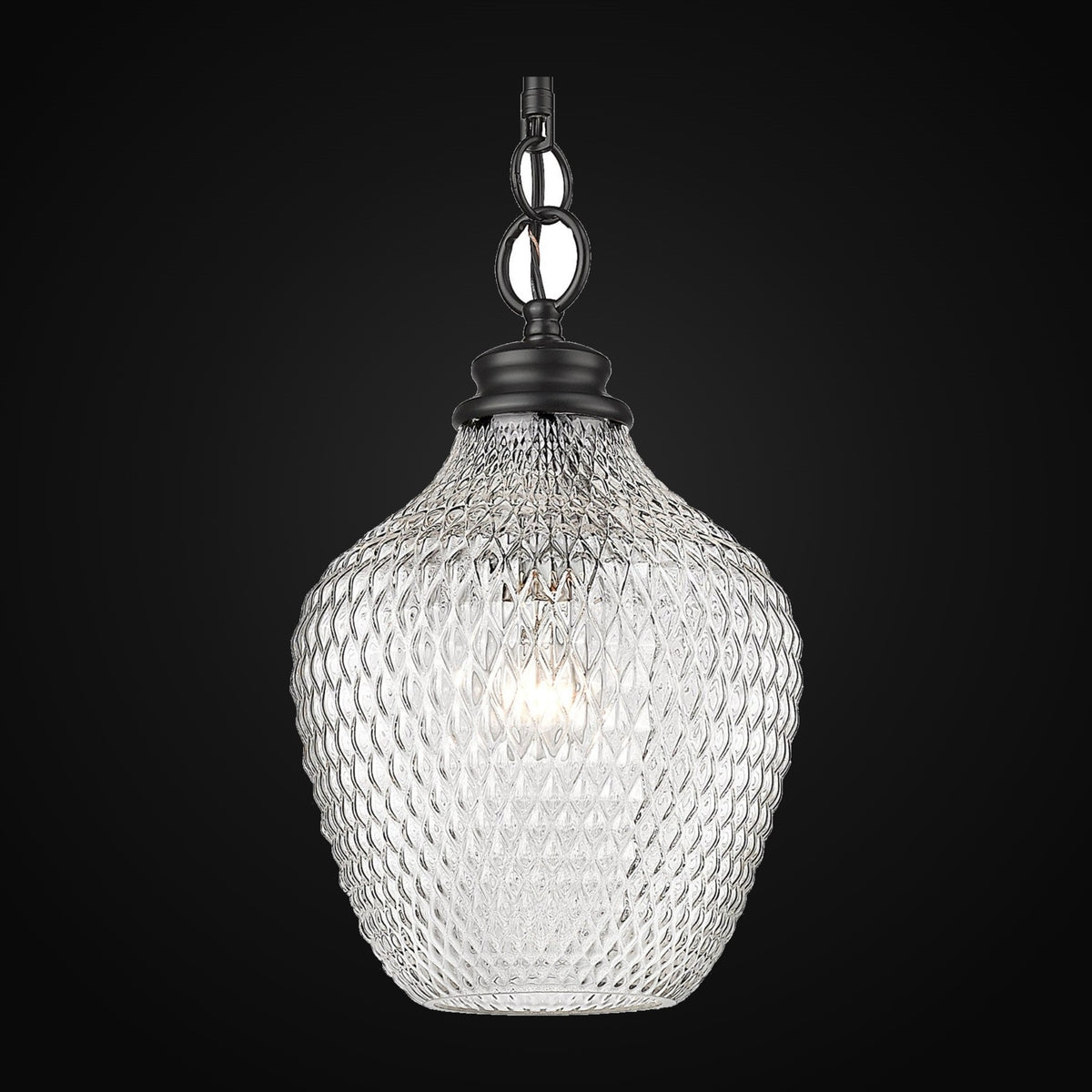 Suspension moyenne Adeline, noir mat, abat-jour en verre clair