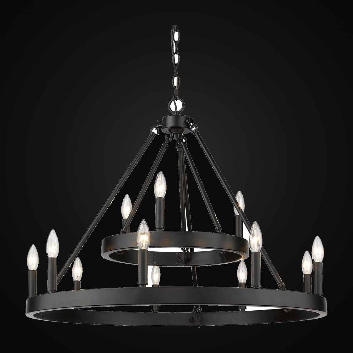 Lustre Alastair 2 étages (3+9 lumières), noir mat
