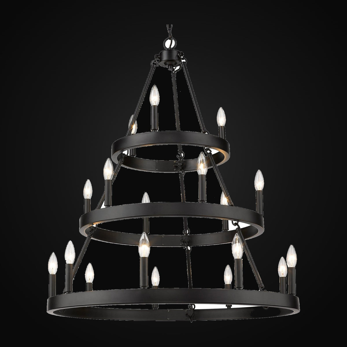 Lustre Alastair 3 étages (3+6+9 lumières), noir mat