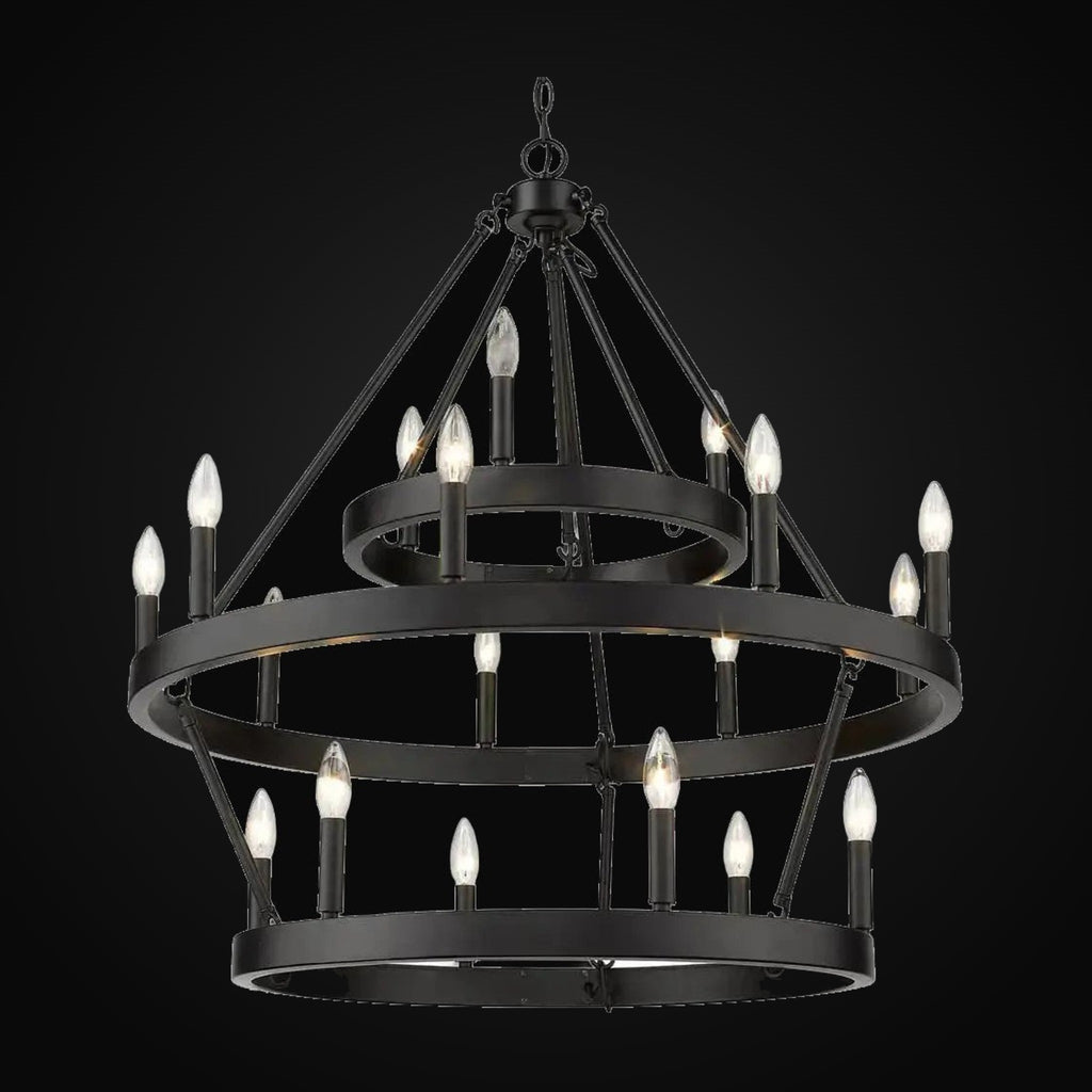 Lustre Alastair 3 étages (3+9+6 lumières), noir mat