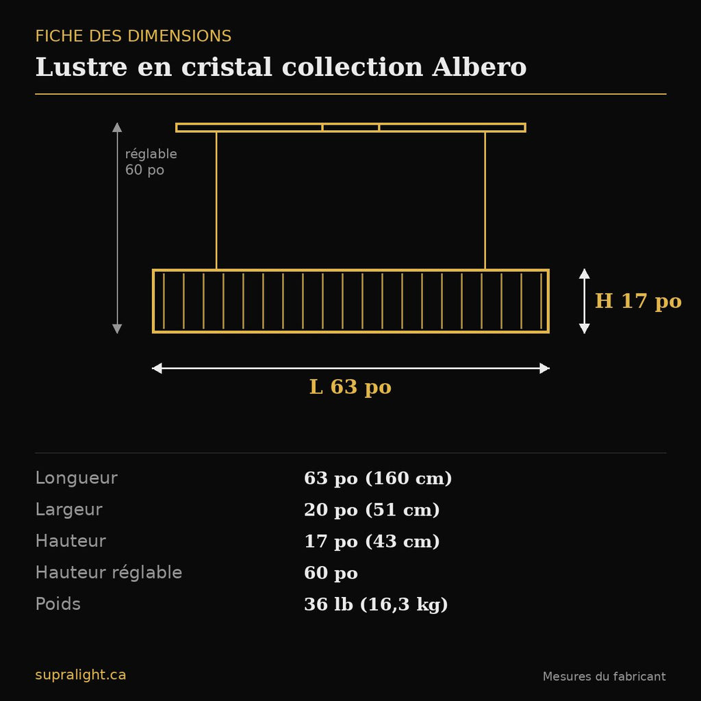 Lustre en cristal collection Albero – dimensions