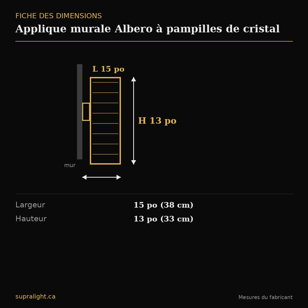 Applique murale Albero à pampilles de cristal – dimensions