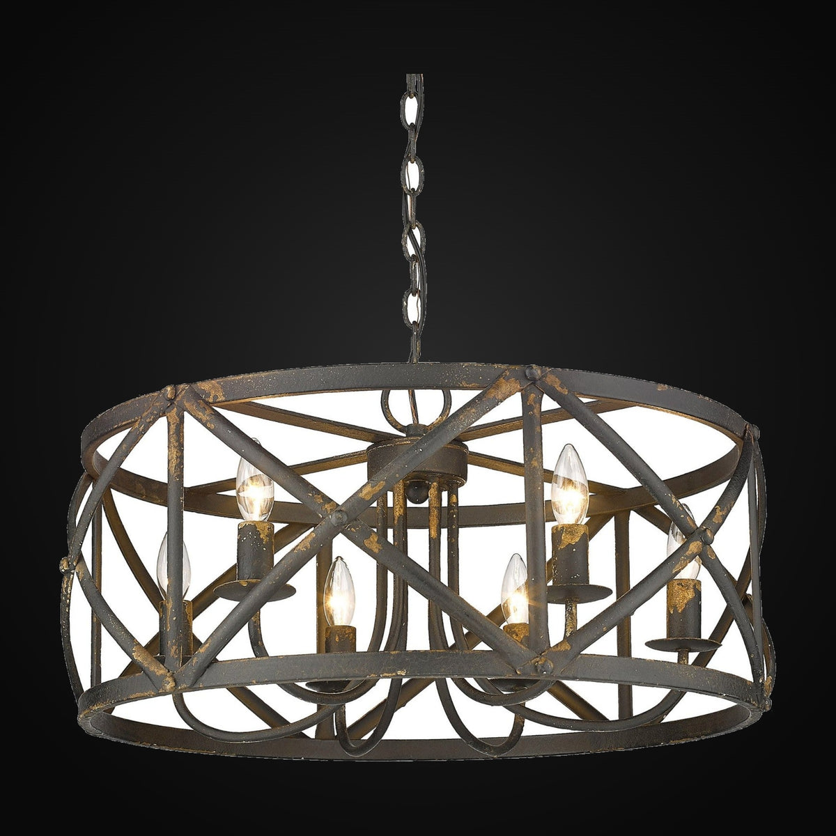 Lustre Alcott 6 lumières, fer noir antique