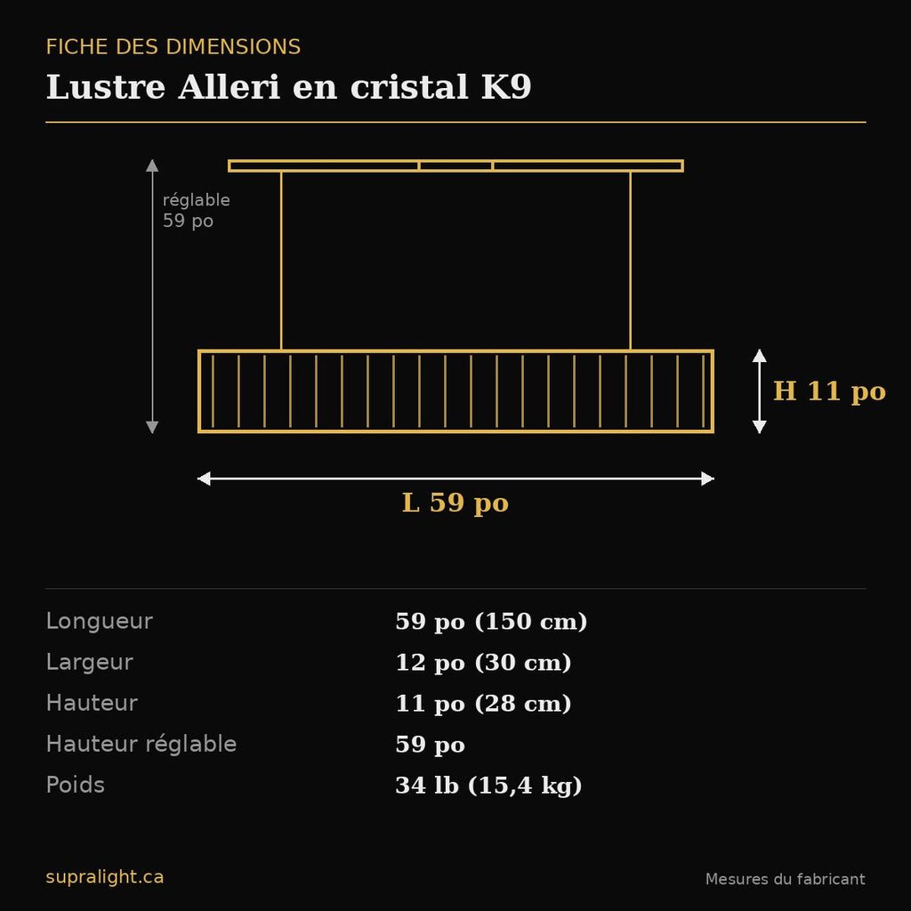 Lustre Alleri en cristal K9 – dimensions