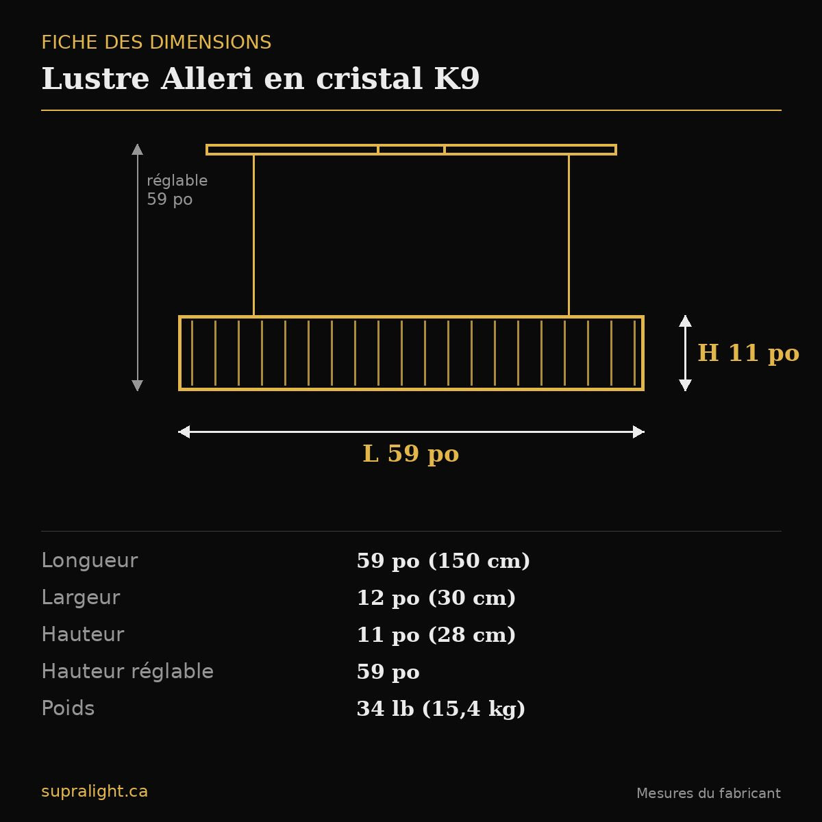 Lustre Alleri en cristal K9 – dimensions