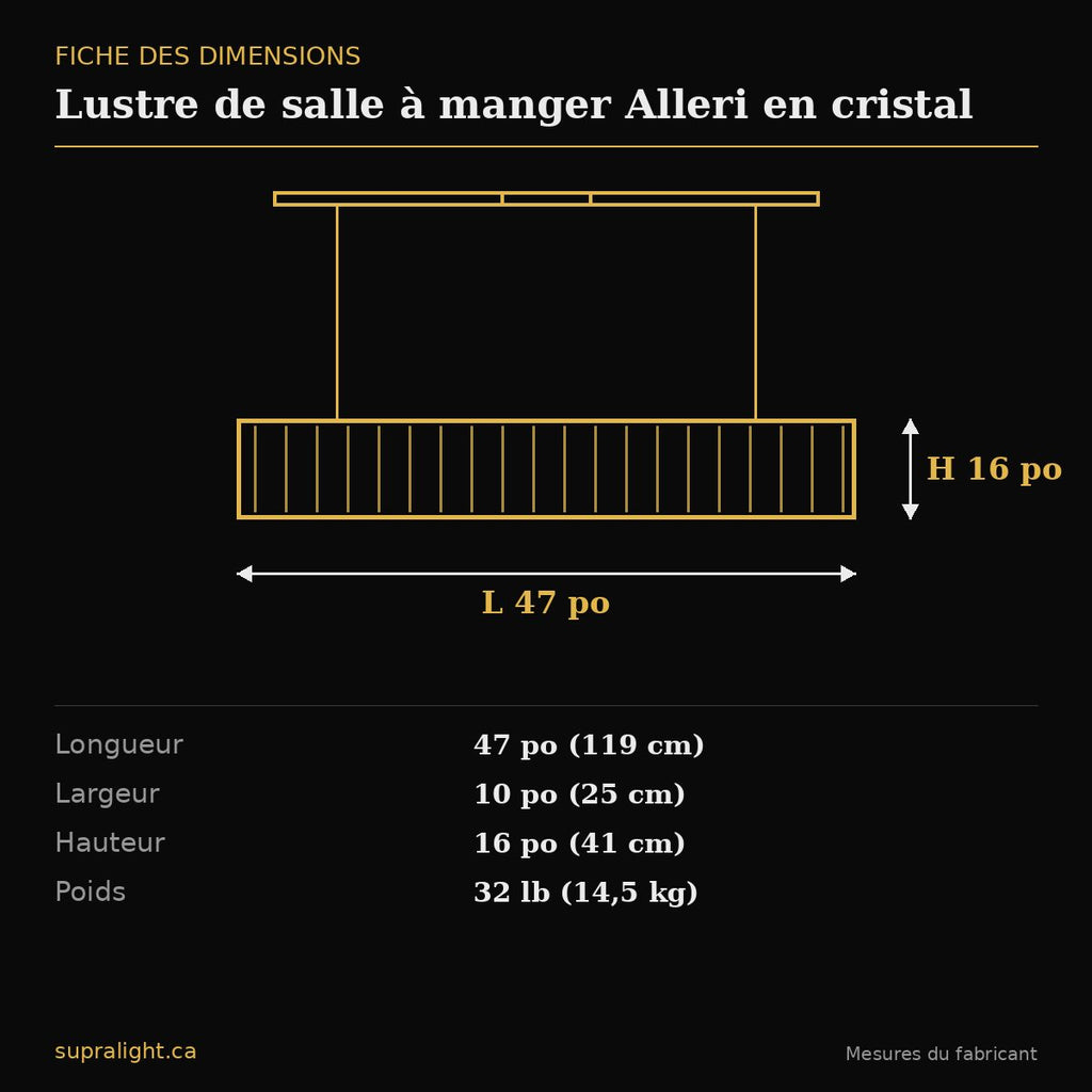 Lustre de salle à manger Alleri en cristal – dimensions