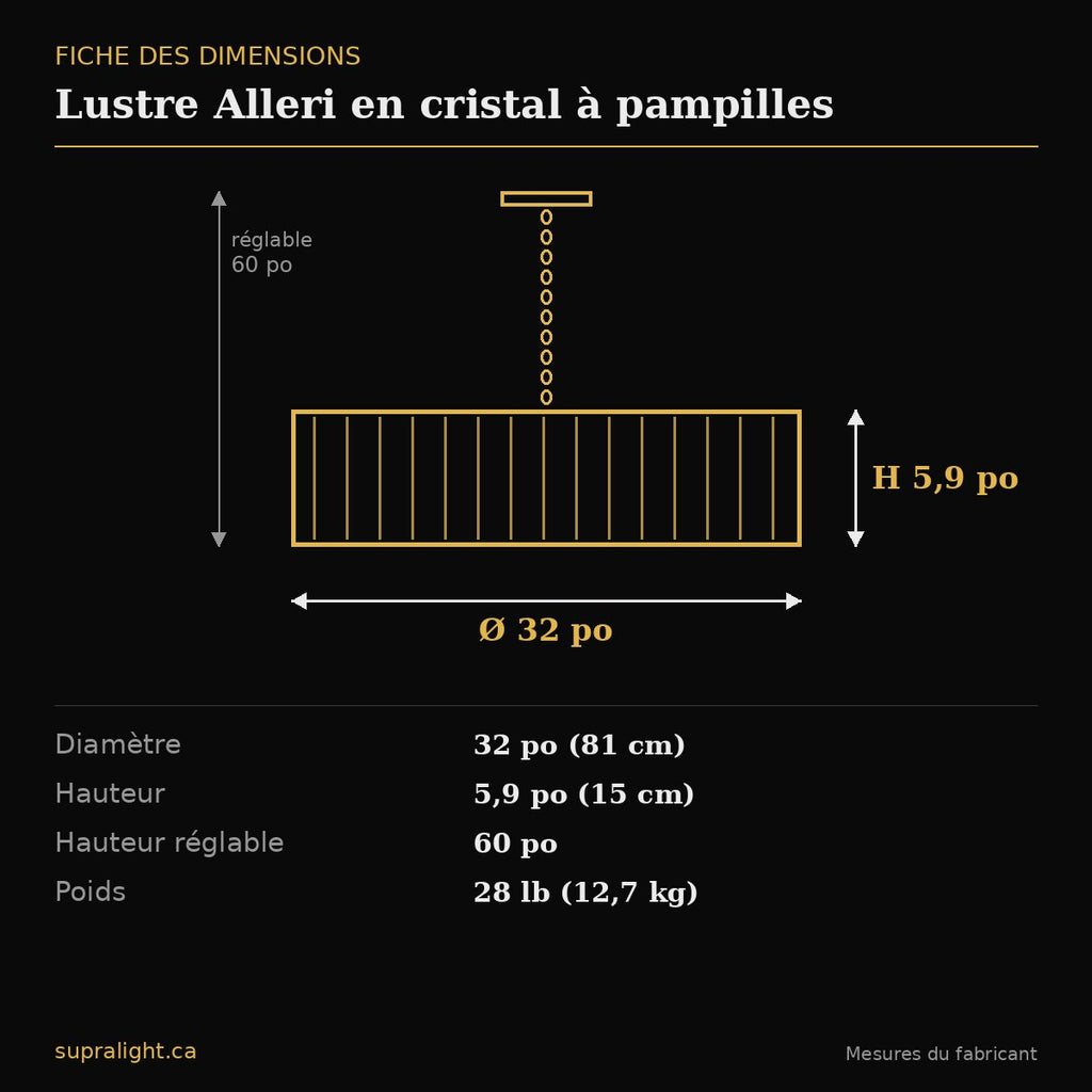 Lustre Alleri en cristal à pampilles – dimensions