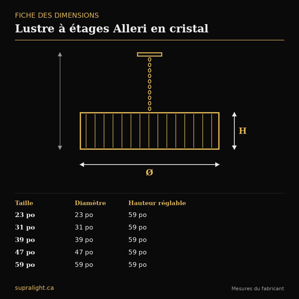 Lustre à étages Alleri en cristal – dimensions