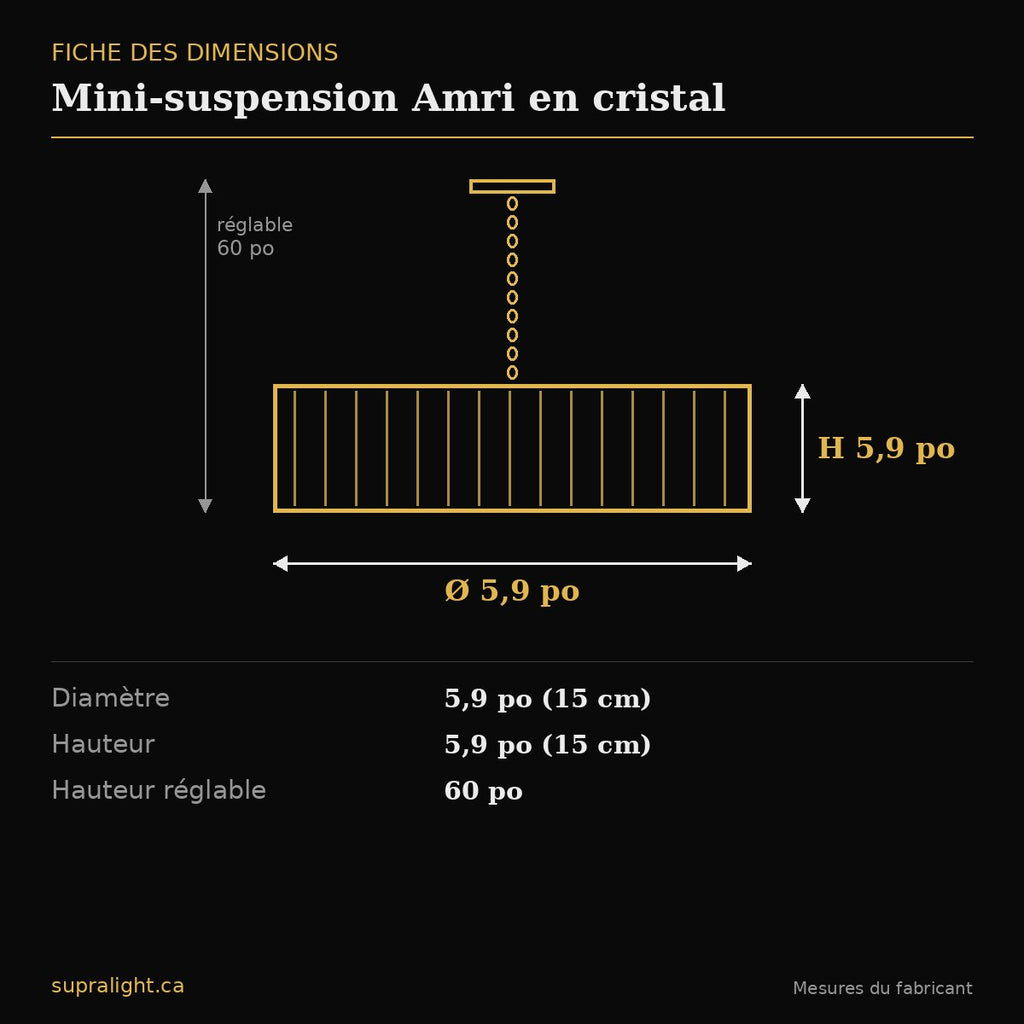 Mini-suspension Amri en cristal – dimensions