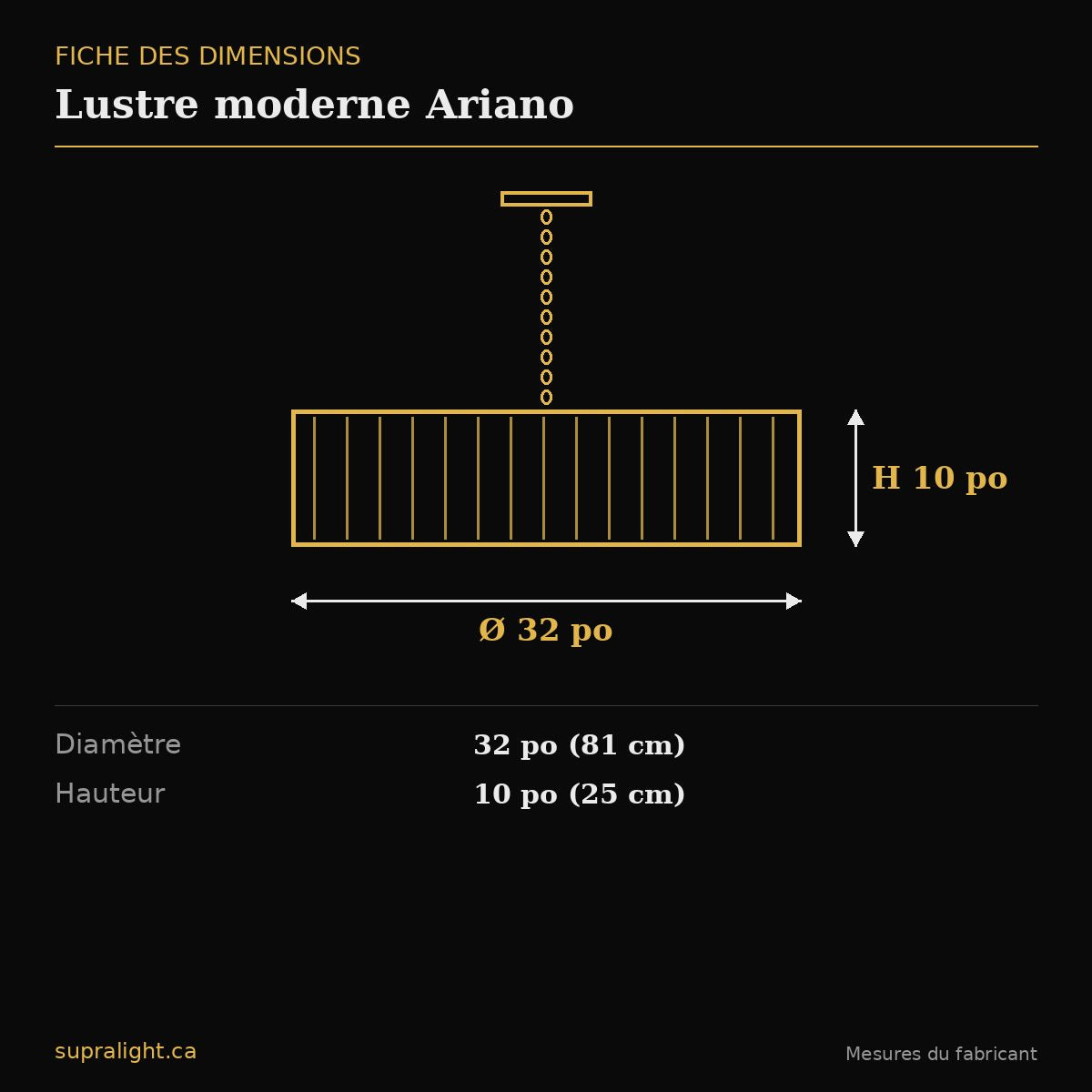 Lustre moderne Ariano – dimensions