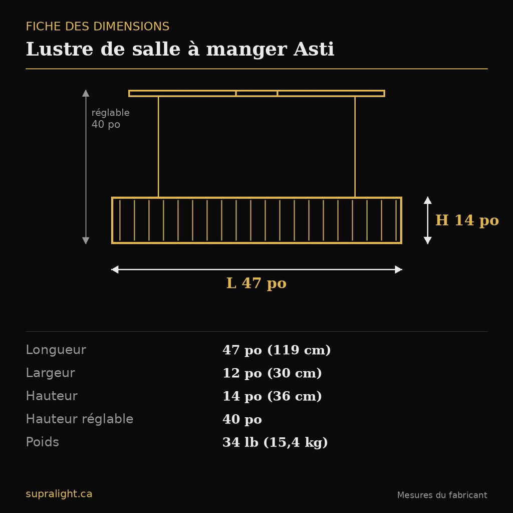 Lustre de salle à manger Asti – dimensions