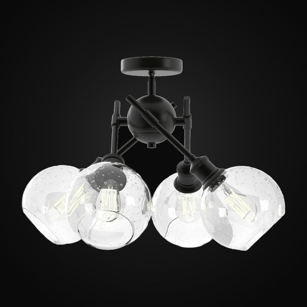 Semi-plafonnier Axel, noir mat, globes en verre bullé