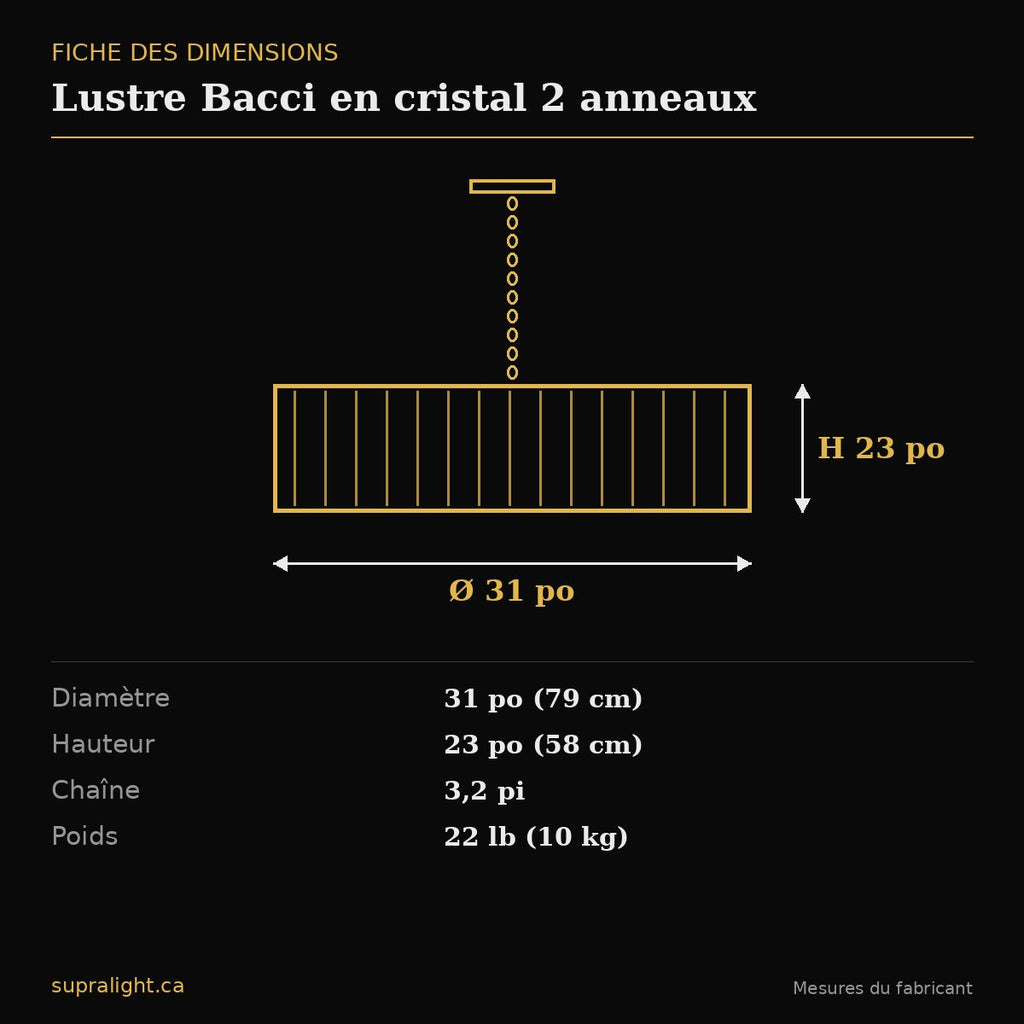 Lustre Bacci en cristal 2 anneaux – dimensions