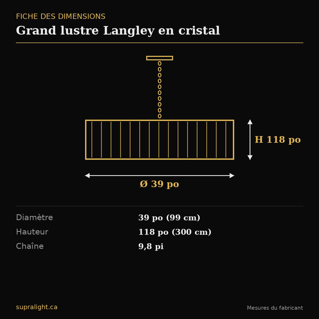 Grand lustre Langley en cristal – dimensions