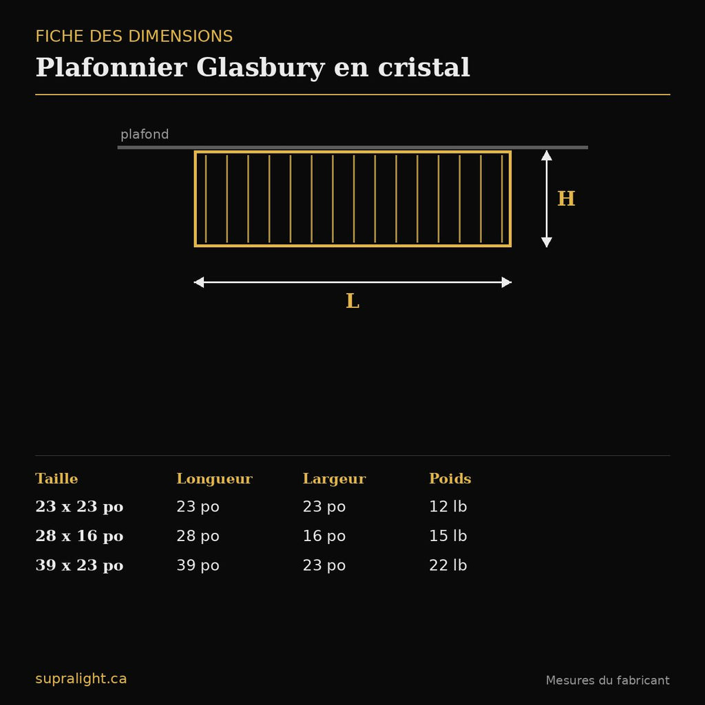 Plafonnier Glasbury en cristal – dimensions