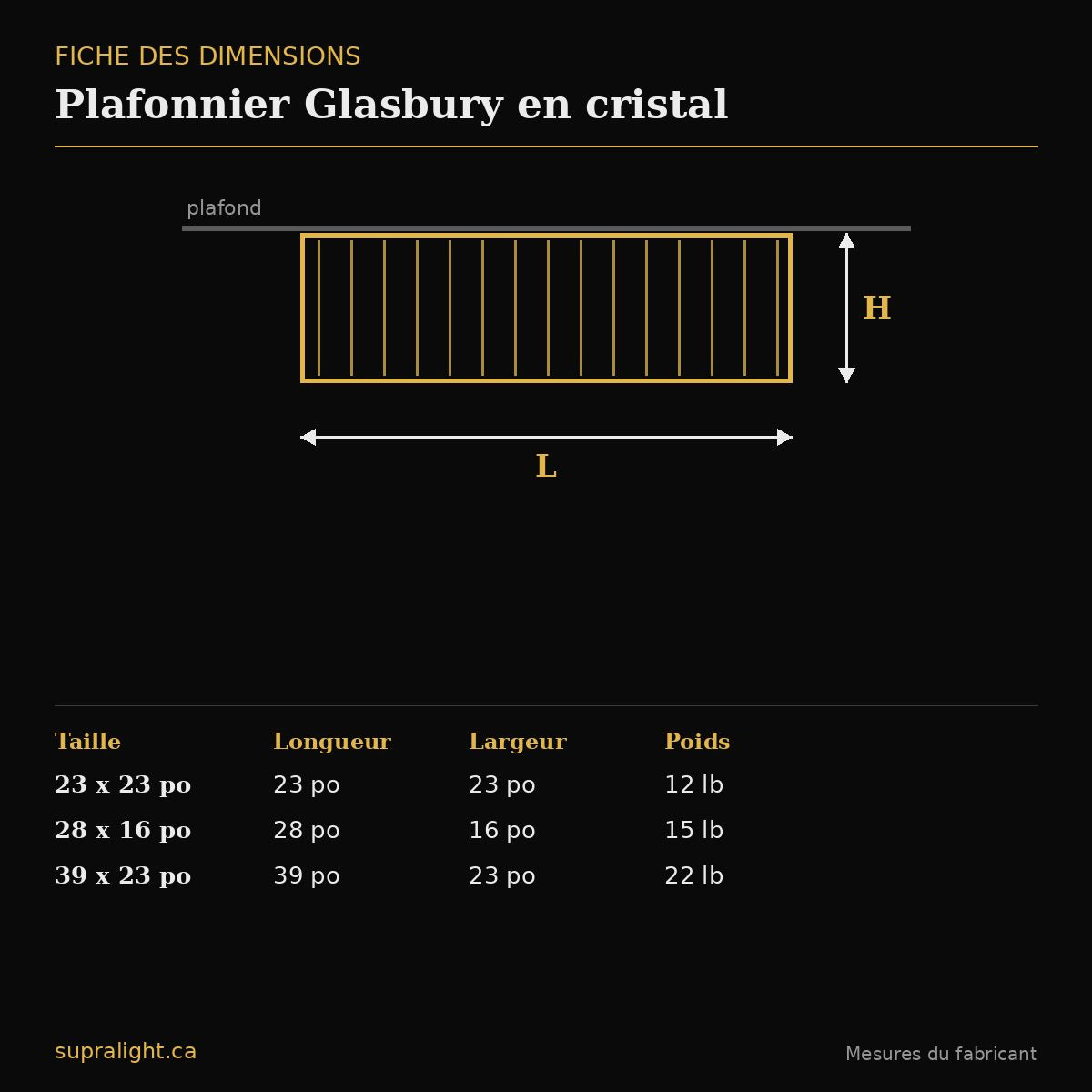 Plafonnier Glasbury en cristal – dimensions