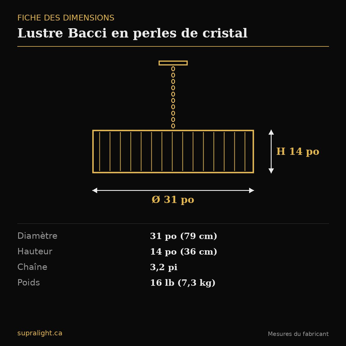 Lustre Bacci en perles de cristal – dimensions
